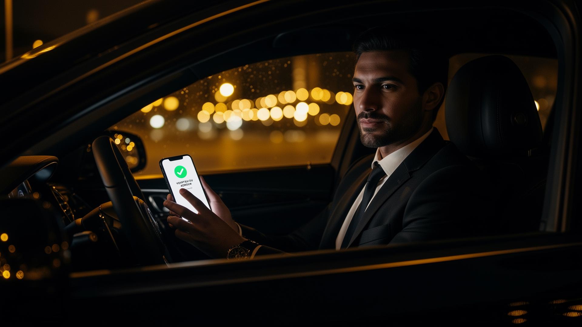 Motorista aprovando empréstimo no celular